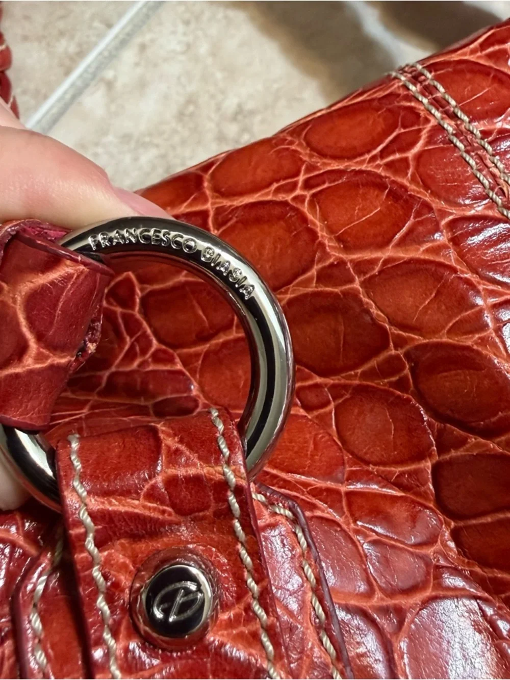 Francesco Biasia Red Braided-Handle Women’s Satchel Bag - Picture 9 of 13